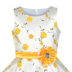 Girls Dress Yellow Floral Tulle Birthday Party Wedding Size 4-12 Years