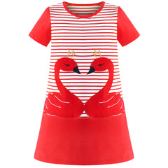 Girls Casual Dress Cotton Short Sleeve Swan Embroidered Size 2-8 Years