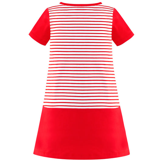 Girls Casual Dress Cotton Short Sleeve Swan Embroidered Size 2-8 Years