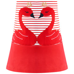 Girls Casual Dress Cotton Short Sleeve Swan Embroidered Size 2-8 Years
