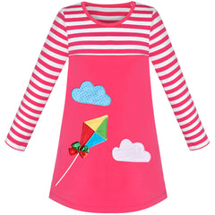 Girls Casual Dress Cotton Long Sleeve Kite Cloud Embroidered Size 2-6 Years