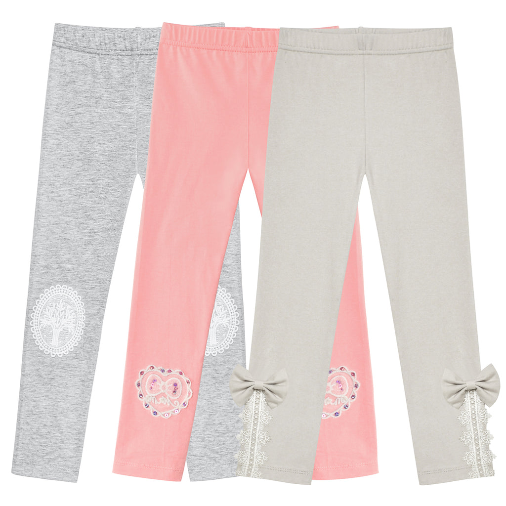 Girls Pants 3-Pack Cotton Leggings Lace Stretchy Kids Toddler Size 2-8 Years