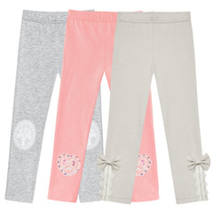 Girls Pants 3-Pack Cotton Leggings Lace Stretchy Kids Toddler Size 2-8 Years