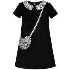 Girls Dress Casual Short Sleeve Leopard Collar Heart Pocket Bag Size 4-10 Years