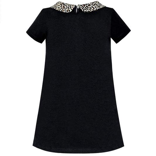 Girls Dress Casual Short Sleeve Leopard Collar Heart Pocket Bag Size 4-10 Years