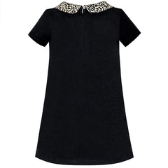 Girls Dress Casual Short Sleeve Leopard Collar Heart Pocket Bag Size 4-10 Years
