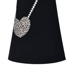 Girls Dress Casual Short Sleeve Leopard Collar Heart Pocket Bag Size 5-10 Years