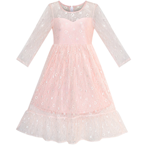 Girls Dress Lace Long Sleeve Maxi Wedding Party Size 6-14 Years