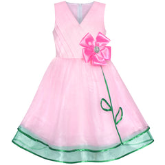 Girls Dress Pink Flower Tulle Pleated Birthday Party Size 6-12 Years