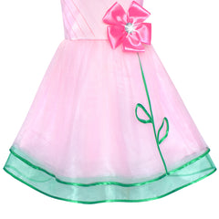 Girls Dress Pink Flower Tulle Pleated Birthday Party Size 6-12 Years