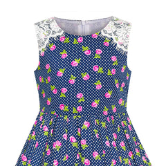 Girls Dress Flower Summer Casual Dress Lace Size 5-14 Years