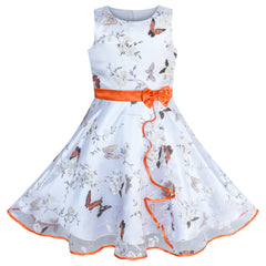 Girls Dress Butterfly Orange Wedding Party Birthday Size 4-12 Years