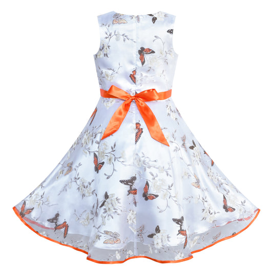 Girls Dress Butterfly Orange Wedding Party Birthday Size 4-12 Years