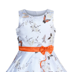 Girls Dress Butterfly Orange Wedding Party Birthday Size 4-12 Years
