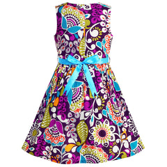 Girls Dress Flower Pattern Purple Summer Sundress Size 2-10 Years