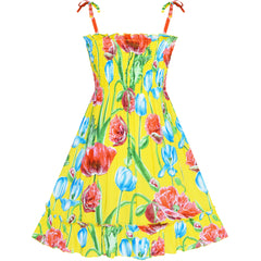 Girls Dress Tank Smocked Dress Yellow Flower Size 2-10 Years