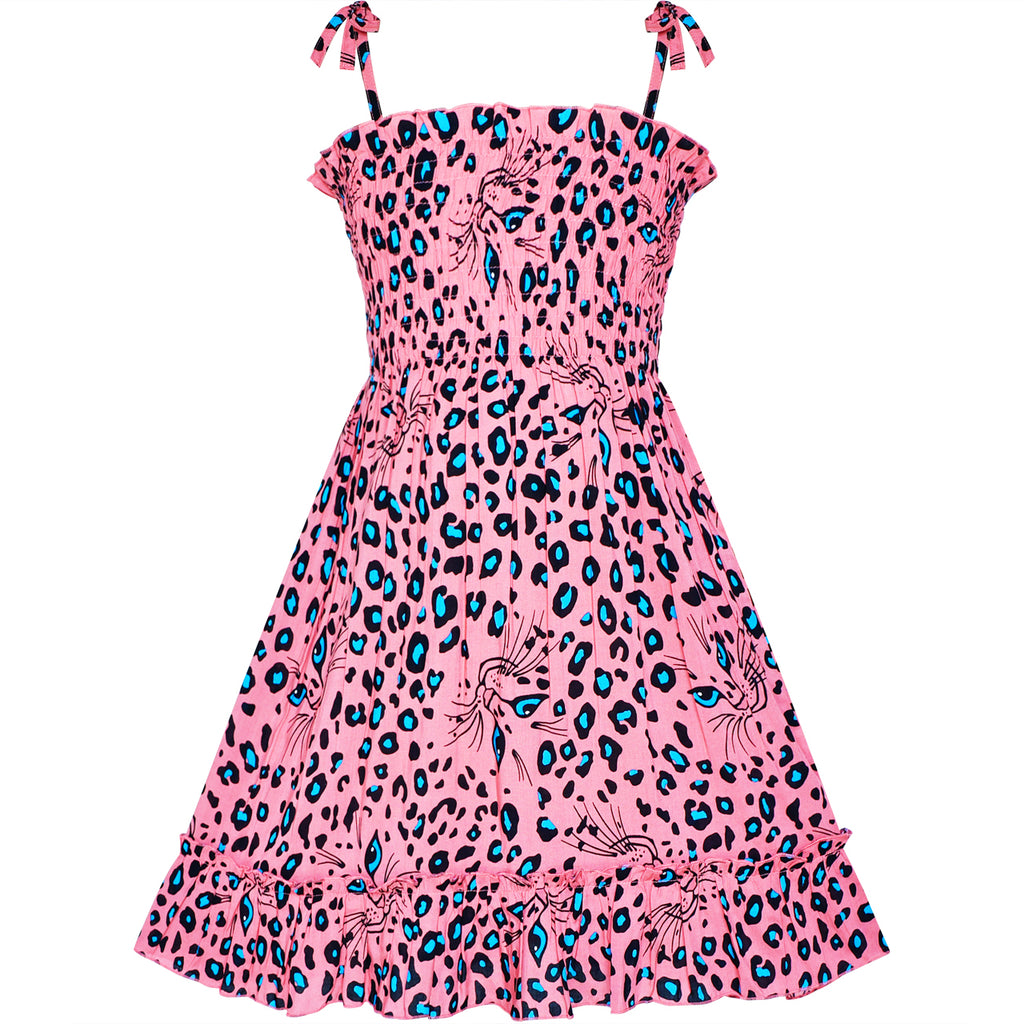 Girls Dress Tank Smocked Dress Cat Leopard Size 2-14 Years
