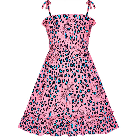 Girls Dress Tank Smocked Dress Cat Leopard Size 2-14 Years