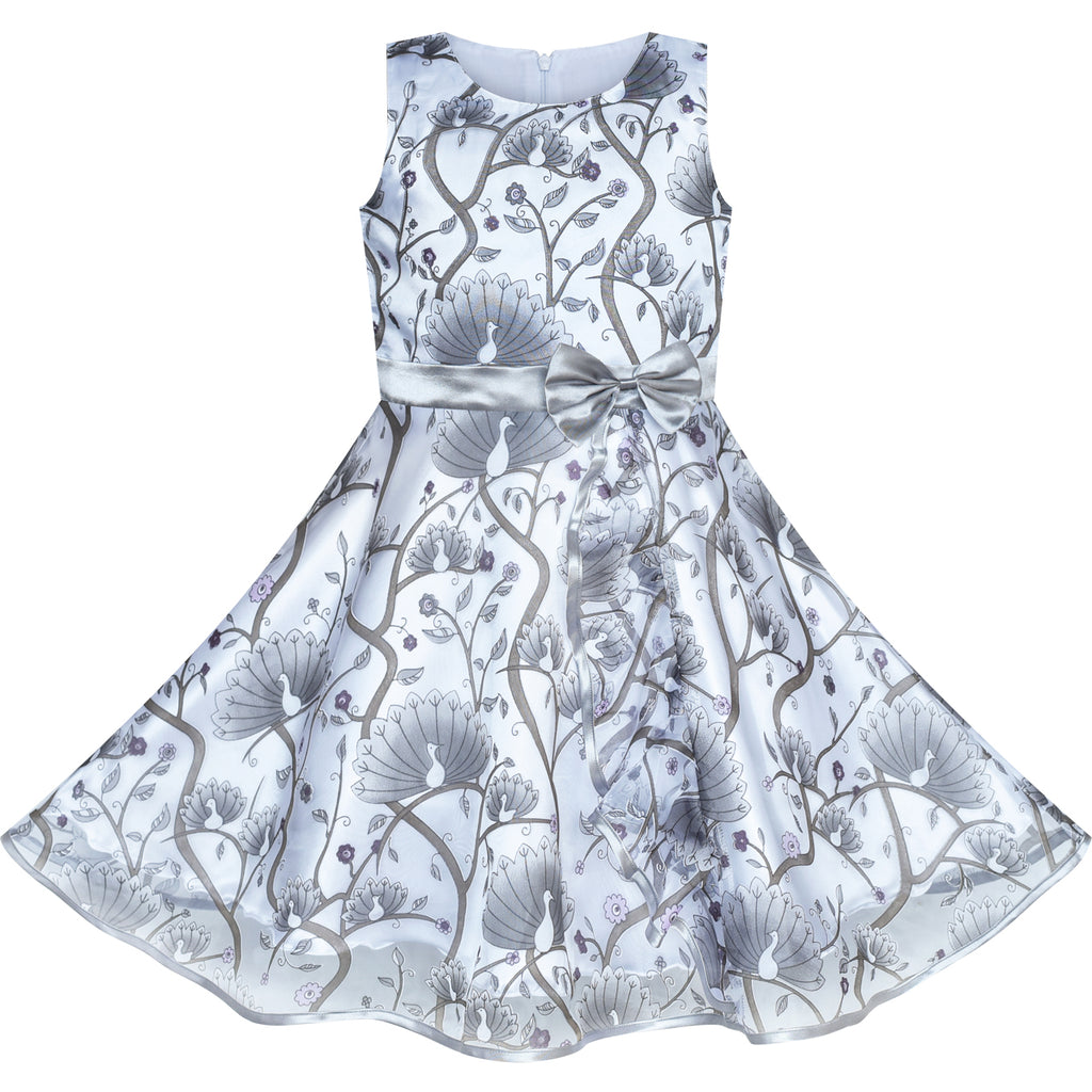 Girls Dress Peacock Silver Gray Tulle Pageant Party Size 4-12 Years
