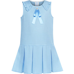 Girls Dress Pleated Blue Plaid Collar School Uniform Size 4-8 Years