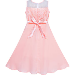Girls Dress Pink Rhinestone Chiffon Bridesmaid Dance Maxi Gown Size 6-14 Years
