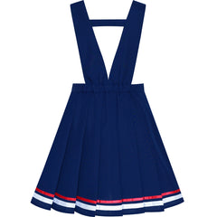 Girls Dress Blue Suspender Skirt School Uniform Bow Tie Size 7-14 Years