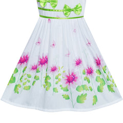 Girls Dress Flower Green Bow Tie Summer Sundress Size 4-12 Years