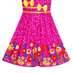 Girls Dress Flower Yellow Bow Tie Summer Sundress Size 4-12 Years