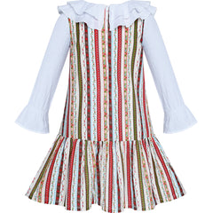 Girls Dress White Collar Back School Cotton Casual Size 3-7 Years