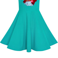 Girls Dress Green Elephant Dumbo Embroidered Short Sleeve Size 4-8 Years