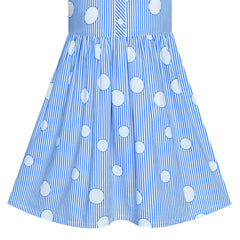 Girls Dress School Uniform Blue Polka Dot White Collar Size 4-10 Years