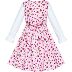 Girls Dress Flower Long Sleeve Cotton Causal Dress Size 3-12 Years