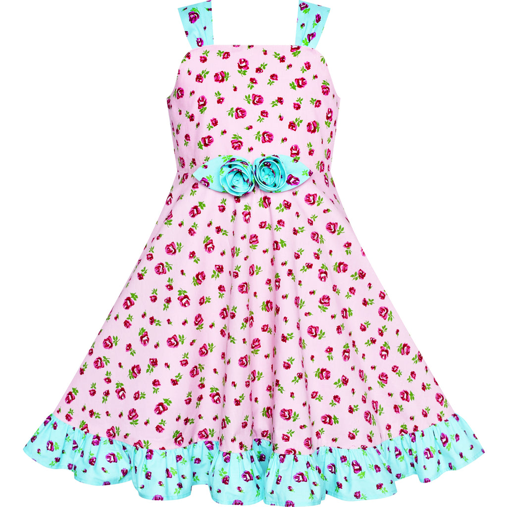 Girls Dress Tank Floral Bow Tie Summer Sundress Size 4-8 Years