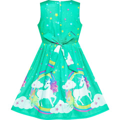 Girls Dress Turquoise Unicorn Rainbow Summer Sundress Size 4-12 Years