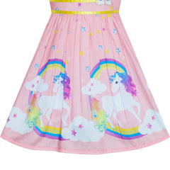 Girls Dress Light Pink Unicorn Rainbow Summer Sundress Size 4-12 Years