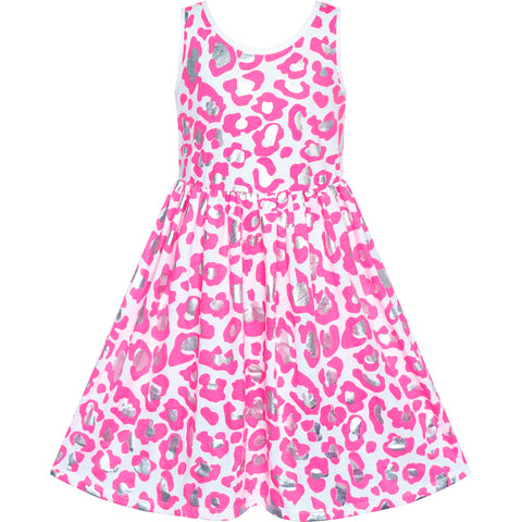 Girls Dress Shinning Leopard Casual Sundress Size 4-12 Years