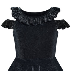 Girls Dress Cold Shoulder Black Dress Sparkling Birthday Size 6-12 Years