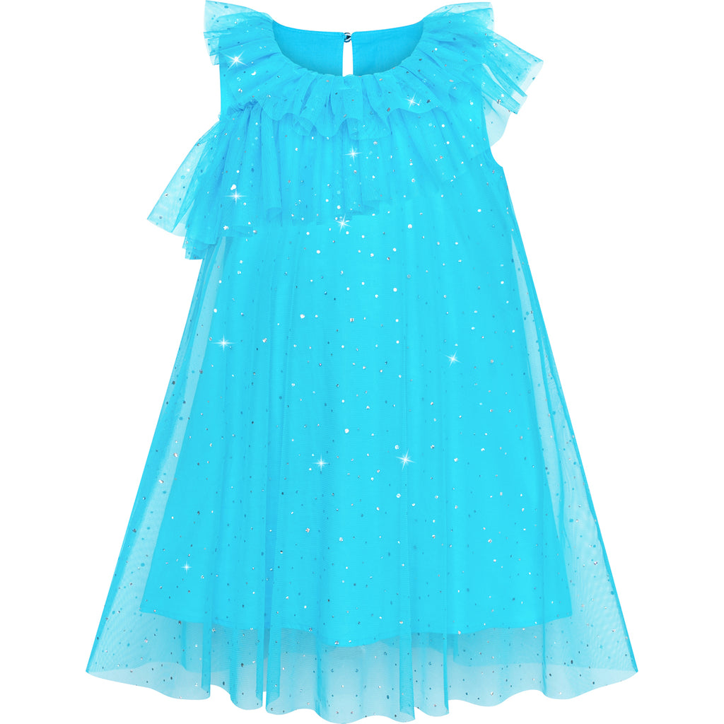 Girls Dress Sparkling Tulle Ruffle Wedding Bridesmaid Size 4-8 Years