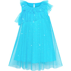 Girls Dress Sparkling Tulle Ruffle Wedding Bridesmaid Size 4-8 Years