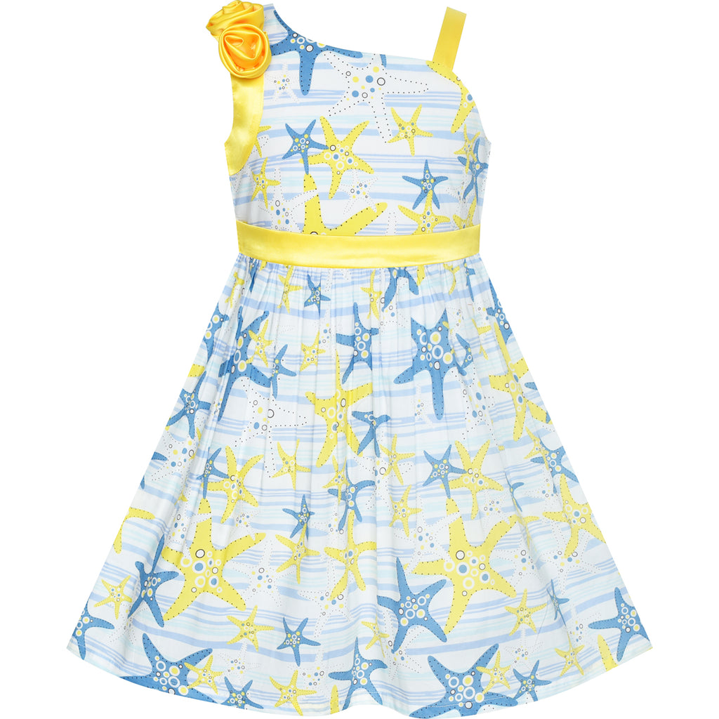 Girls Dress One Shoulder Sea Star Flower Dress Birthday Party Size 4-12 Years