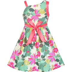 Girls Dress One Shoulder Colorful Flower Dress Birthday Party Size 6-12 Years