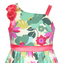 Girls Dress One Shoulder Colorful Flower Dress Birthday Party Size 6-12 Years