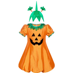 Girls Dress Pumpkin Costume Halloween Trick Treat Party Size 3-14 Years