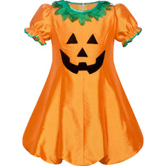 Girls Dress Pumpkin Costume Halloween Trick Treat Party Size 3-14 Years