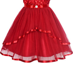 Flower Girls Dress Date Red Belted Wedding Party Bridesmaid Size 4-12 Years