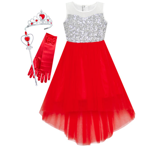 Girls Dress Red Hi-low Magic Wand Princess Crown Dress Up Costume Size 7-14 Years
