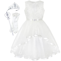 Flower Girls Dress Princess Crown Dress Up Party Size 4-12 Years