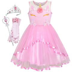 Girls Dress Pink Unicorn Dress Up Princess Crown Size 4-12 Years