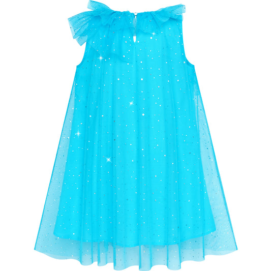 Girls Dress Ice Blue Tulle Ruffle Princess Crown Fairy Wand Clips Size 4-8 Years