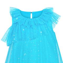 Girls Dress Ice Blue Tulle Ruffle Princess Crown Fairy Wand Clips Size 4-8 Years